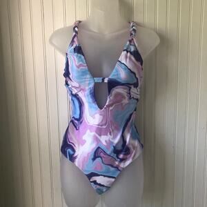 BECCA Retail $138 Blue Lavender Agate Braided Strap One Piece Swimsuit Size M